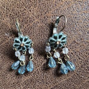 Blue and Gold Floral Earrings
